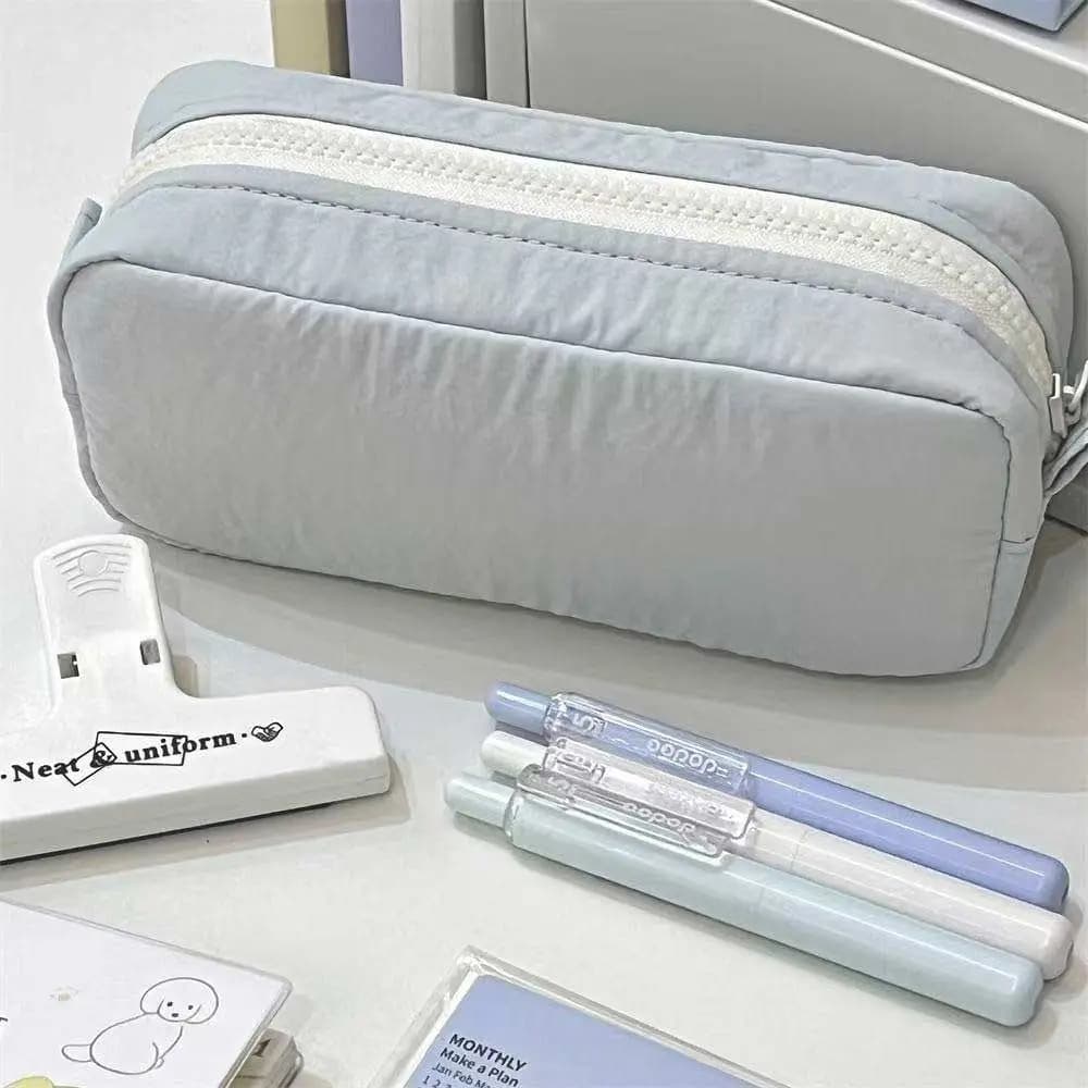 New High Quality Solid Color Pen Bag Zipper Design Large Capacity Pencil Case Portable Stationery Bag Back To School