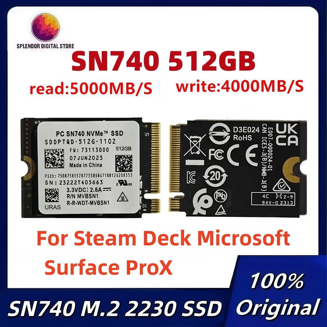 URAS Originale SN740 512GB M.2 NVMe 2230 PCIe4.0x4 SSD Unità a Stato Solido per Microsoft Surface ProX Surface Laptop 3 Steam Deck