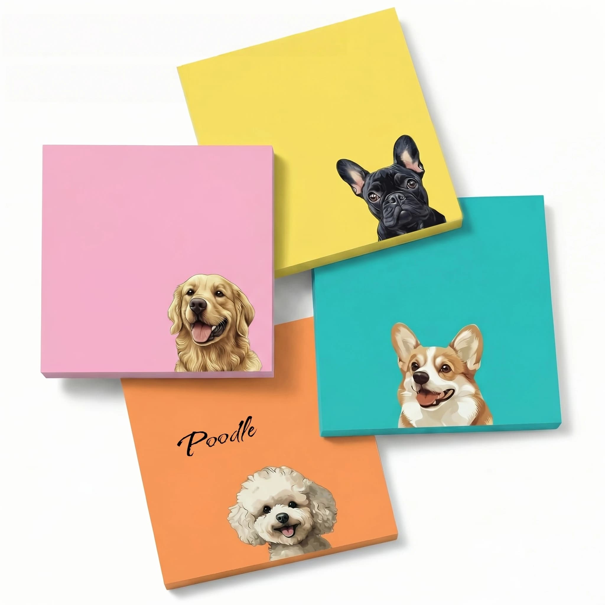 Set di 3/4 Blocchetti Adesivi con Simpatici Cani, Carta Adesiva Estetica per Agende Studentesche, Regalo di Cancelleria con Animali Cartoon, Fogli Quadrati