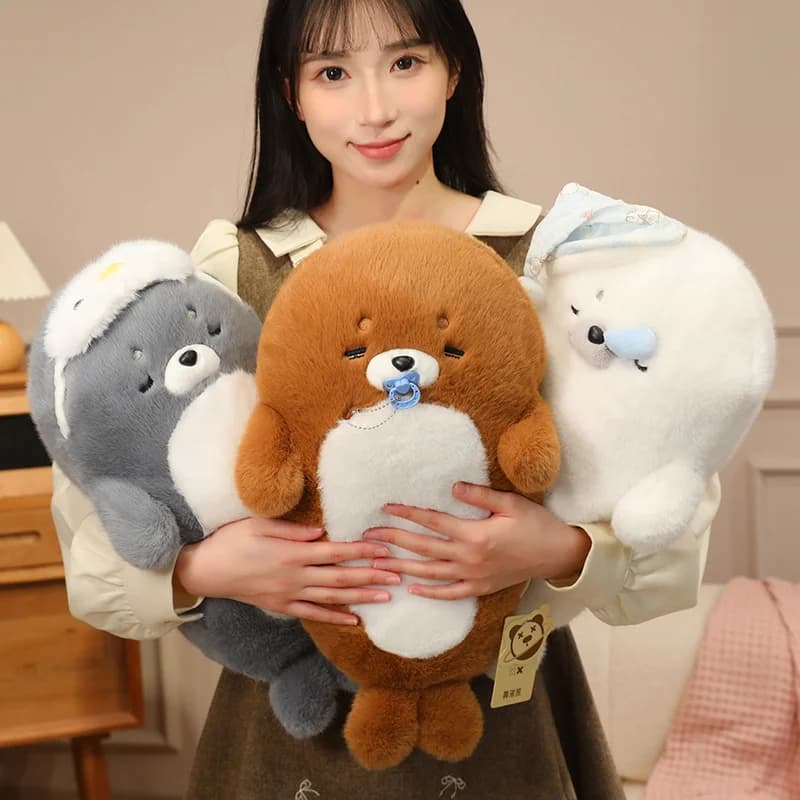 Comfortable Sea Otter Throw Pillow Super Cute Seal Plush Doll Lifelike Stuffed Animal Sleep Companion Doll Birthday Gift