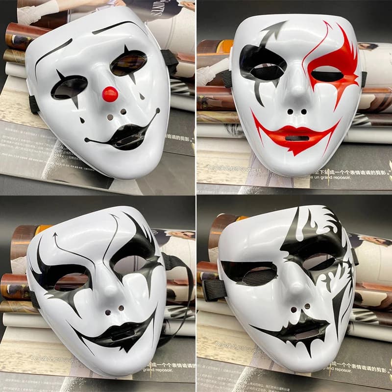 1PC Hip Hop Adult Hand Painted White Street Dance Men Adult Mask Halloween Masquerade Full Mask