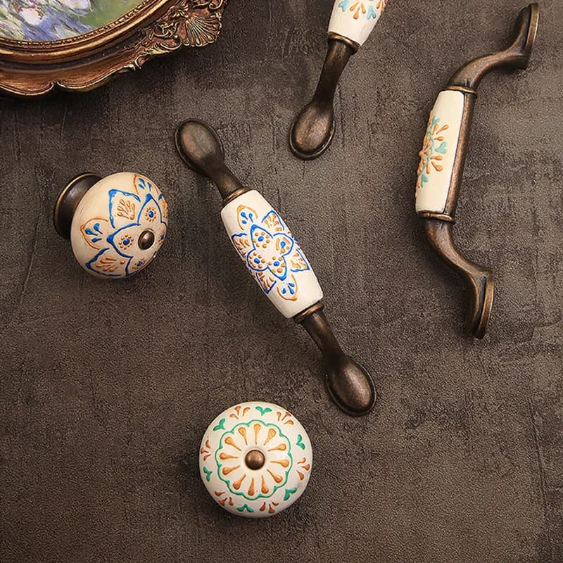 1pc Maniglia in ceramica dipinta a mano Maniglie per porte dell'armadio Manopole per cassetti squisite Ferramenta per mobili Tira Maniglie per armadi da cucina