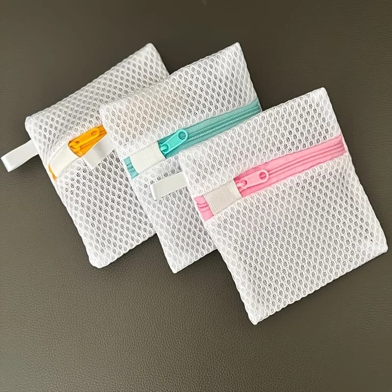 Set di 3 Sacchetti Quadrati per Lavatrice, Riutilizzabili, in Tessuto Lavabile, Piccoli Sacchetti a Rete per Bucato