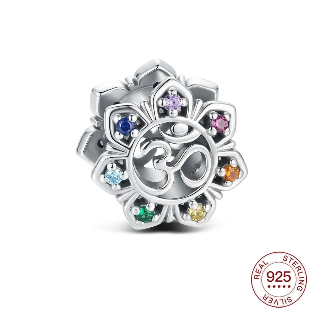 Charm a Forma di Loto Yoga in Argento Sterling 925, Perline Colorate a Sette Colori, Compatibili con Bracciali Originali, Gioielli Regalo per Donna