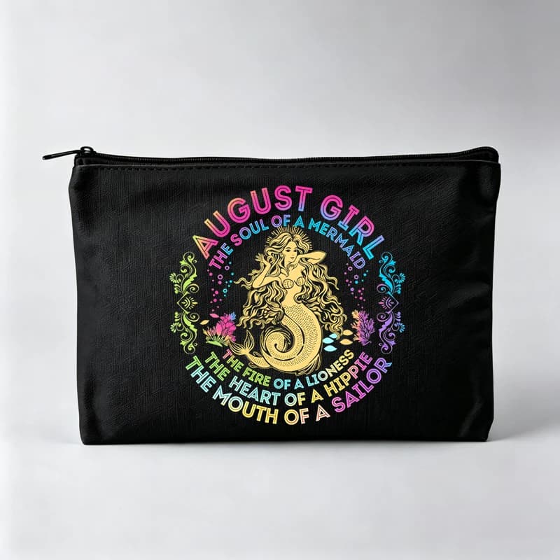 Mermaid Graphic Makeup Bag with Typography Print, Zipper Cosmetic Pouch for Daily Use