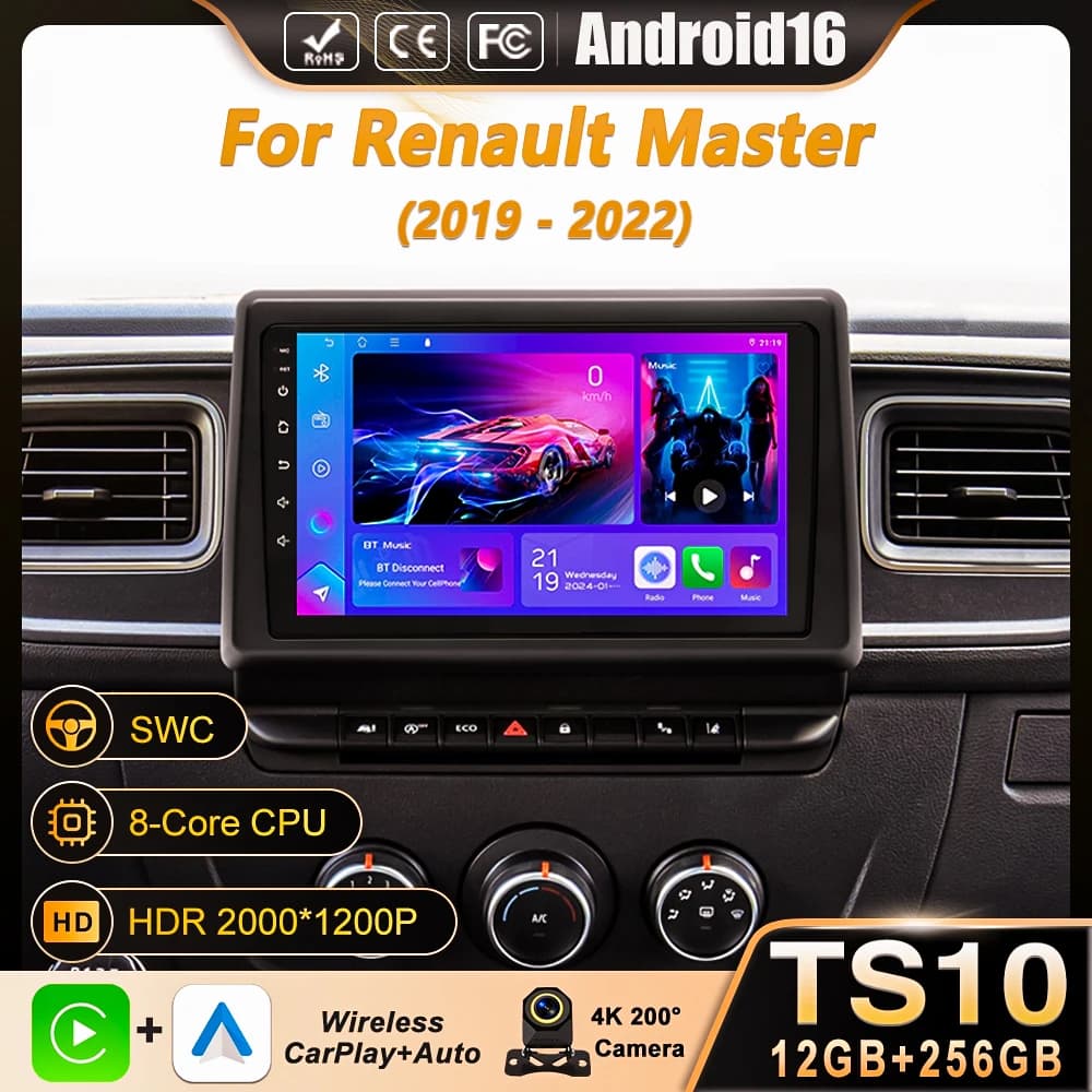 Autoradio Android 16 con Carplay per Renault Master 2019-2022, Navigatore DVD, Lettore Video, DSP Stereo, Telecamera 360 Wireless