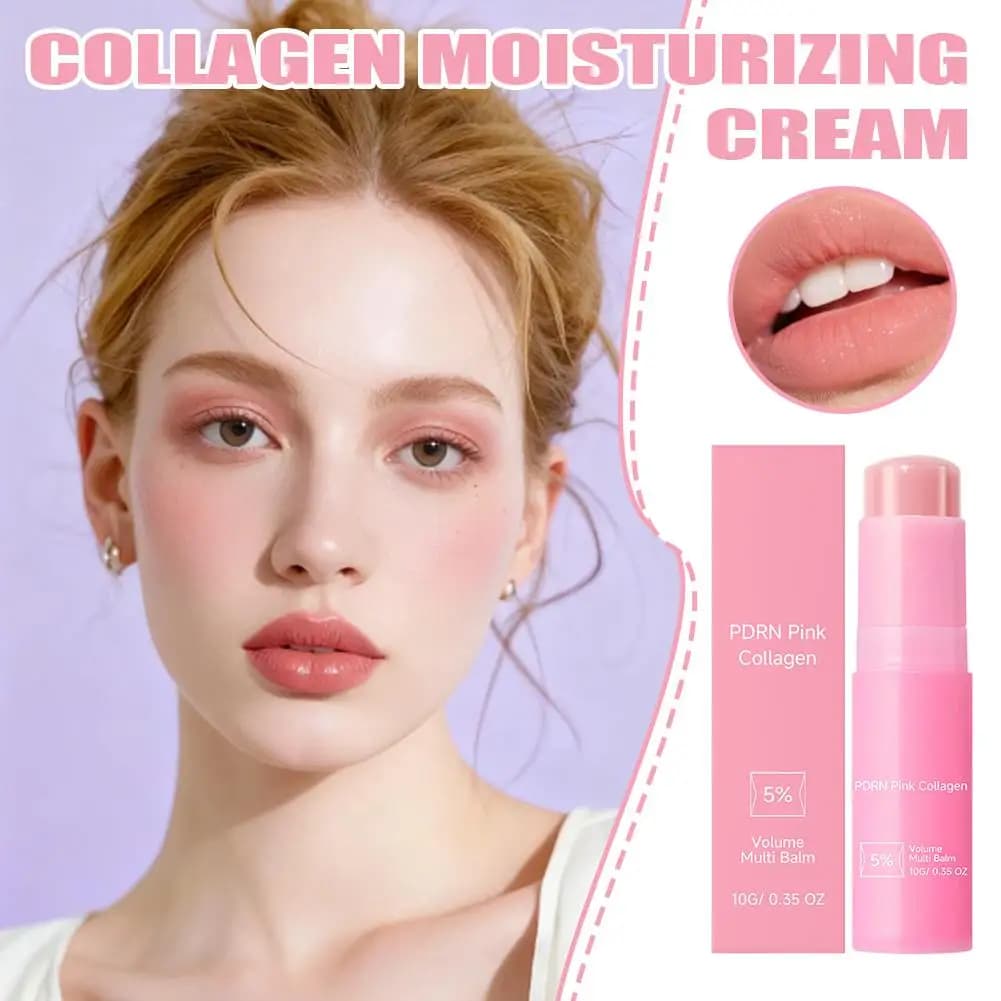 Balsamo Idratante Multiuso al Collagene 10g, Stick Rosa per Viso, Occhi e Labbra, Idratazione Profonda Anti-Rughe