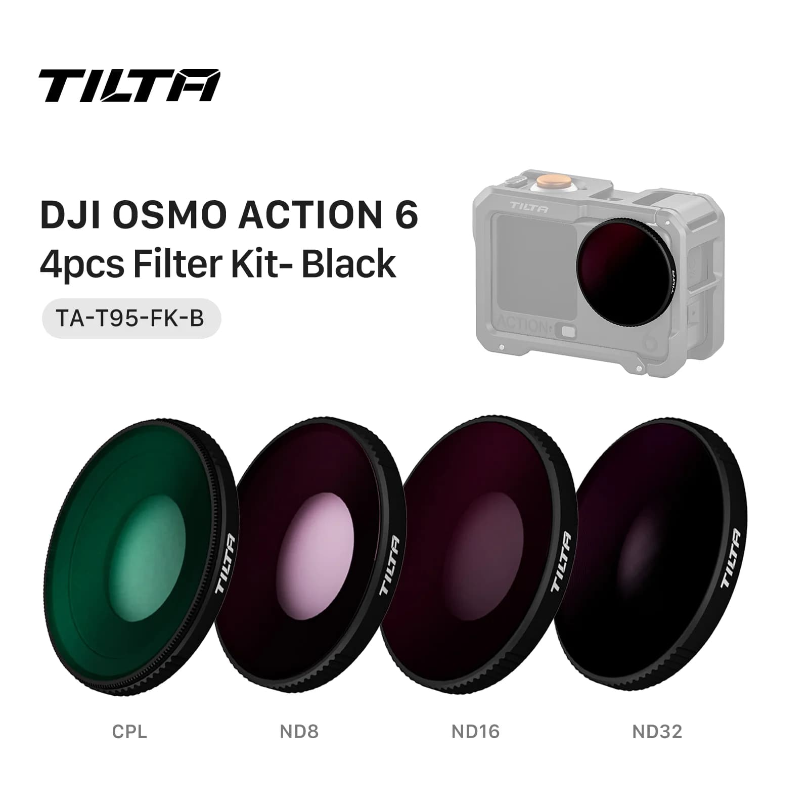 TILTA Osmo Action 6 Cage ND Kit filtro per DJI Osmo Action 6 con filtro ND8 / ND16 / ND32 e filtro CPL Filtro polarizzatore TA-T95