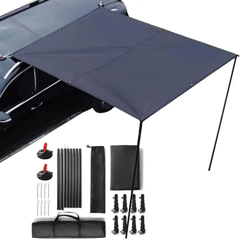 Car Awning Roof Rack Sun Shade Car Side Tarp With Pole Rope Nails Outdoor Camping Tent Tarp Waterproof Awning Shade Sun Shelter