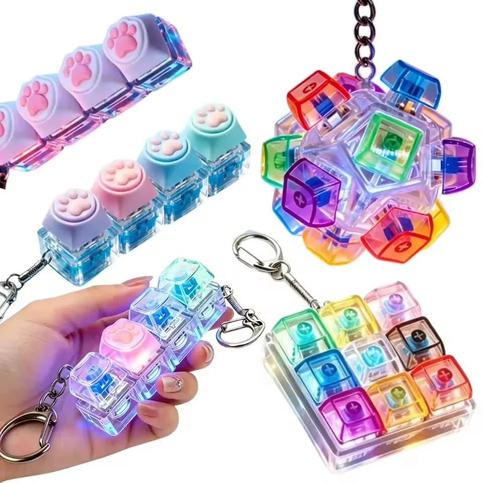 2026 HOT Multi-Style LED Light-Up Keycap Keychain Clicker Fidget Toy Stress Relief Portable Desk Accessory for Kids Adults TX