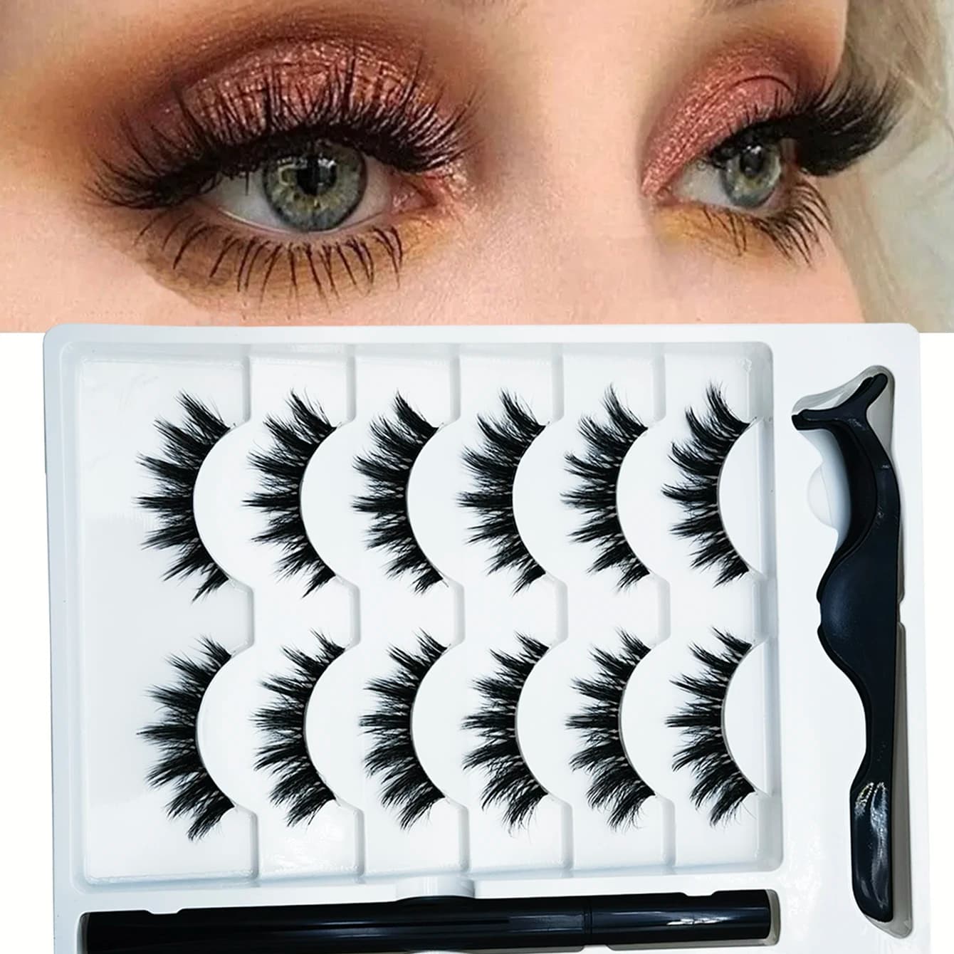 Set di ciglia finte magnetiche da 6 pezzi, con riccioli spessi e senza segni visibili quando indossate. Abbinalo con un eyeliner super adesivo e a prova di perdite