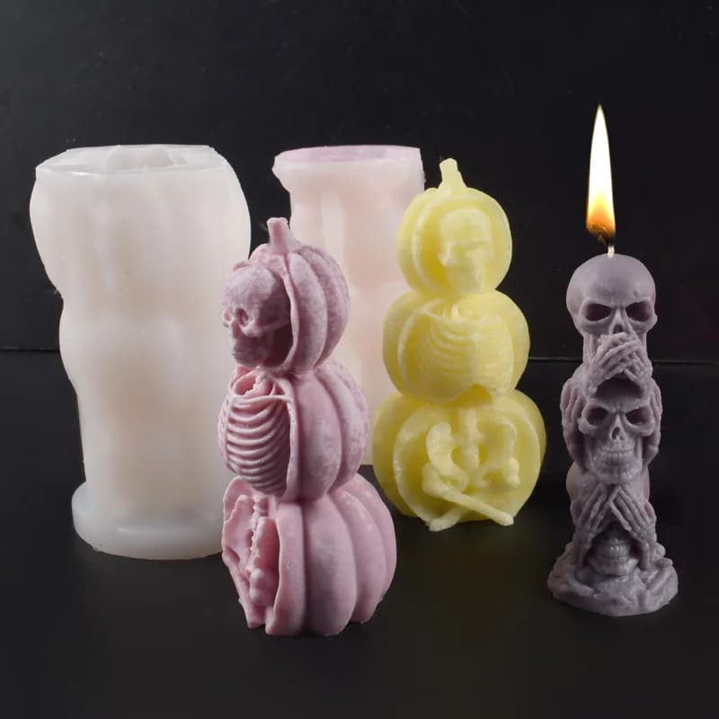 New Mould Home Decor Halloween Pumpkin Skull Candle Silicone Mold DIY Triple Skull Pumpkin Plaster Irregular Ornament Molda