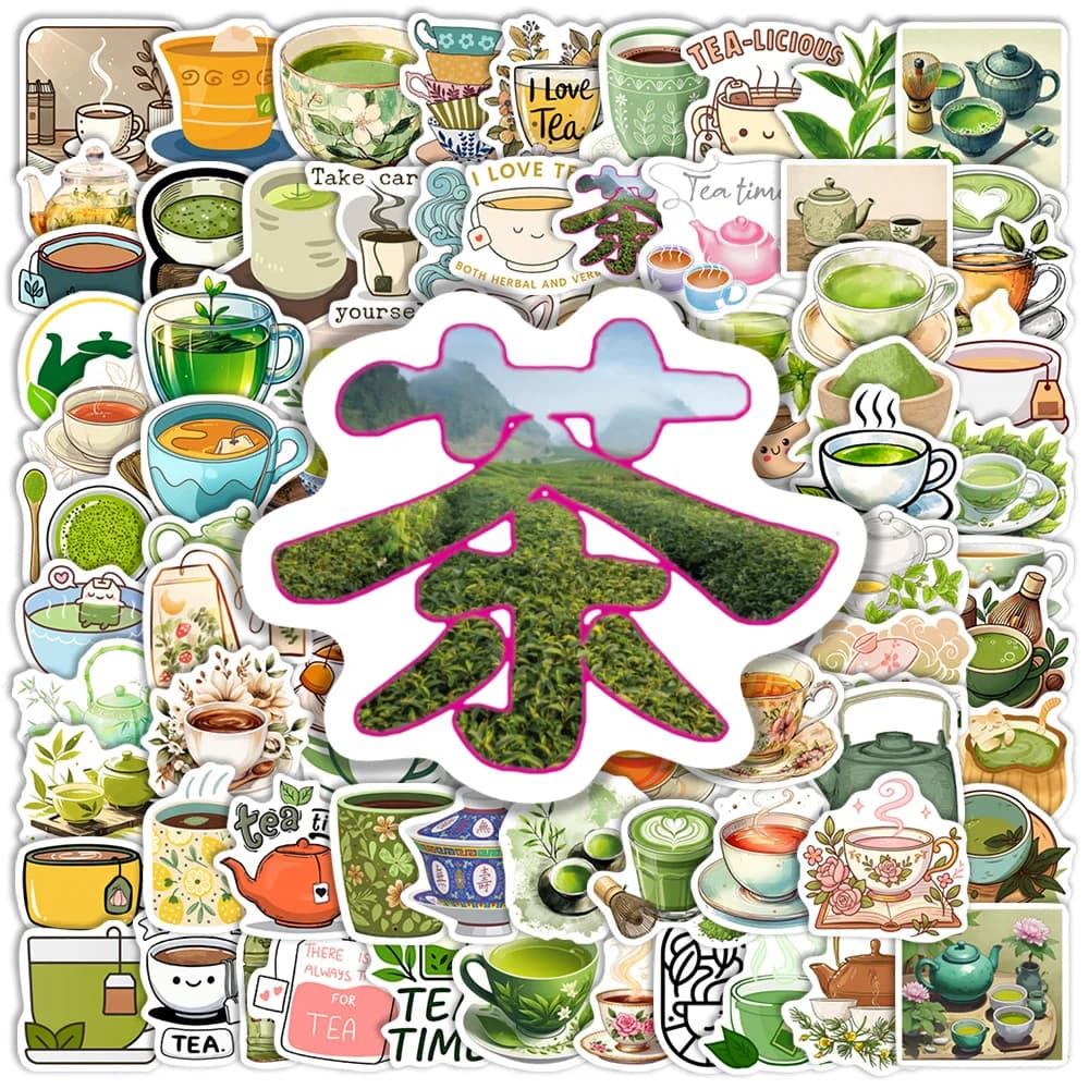 Tea Culture Stickers DIY Waterproof Vinyl Decorative Decals Gift Toys for Laptop Phone Water Bottles Luggage Scrapbook Journals