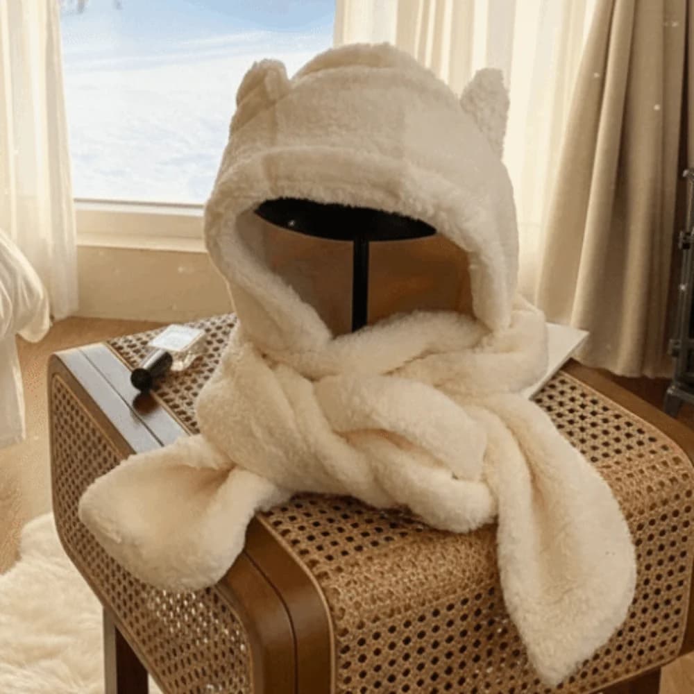 Berretto di peluche orecchio orso addensato 3 in 1 sciarpa di peluche cappello guanti protezione per le orecchie comode sciarpe in pile cappello autunno inverno caldo