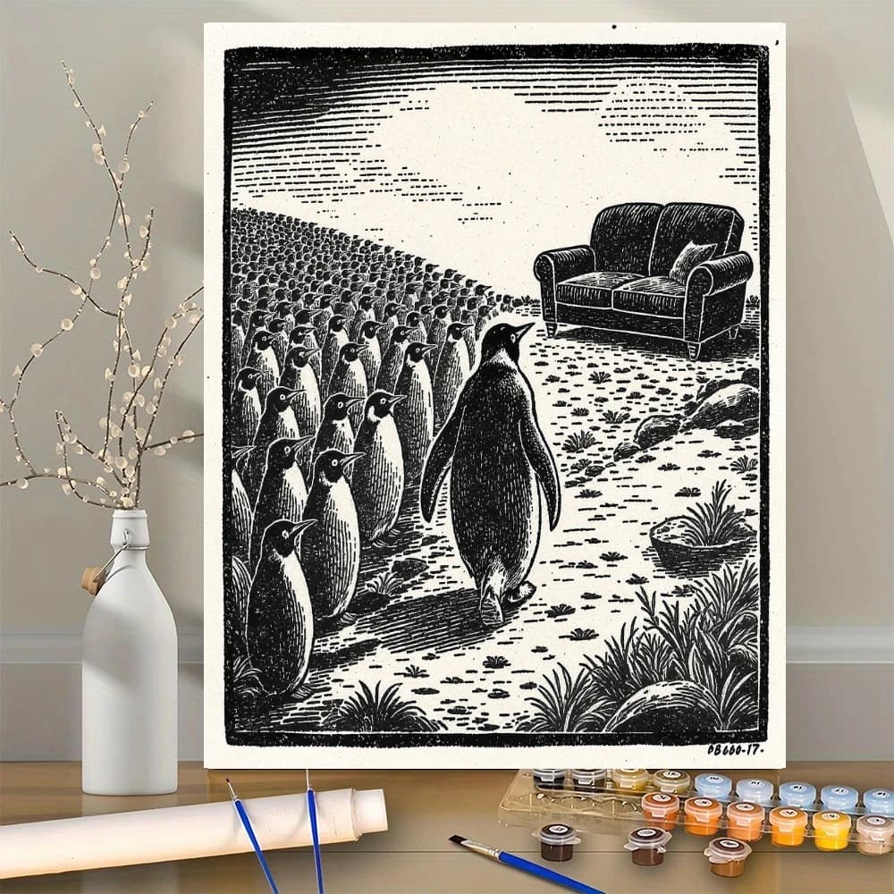 Acrylic Paint By Numbers Animal Penguin Oil Painting Package Art Picture For Bedroom Wall Adults Hand Painted Unique Gift