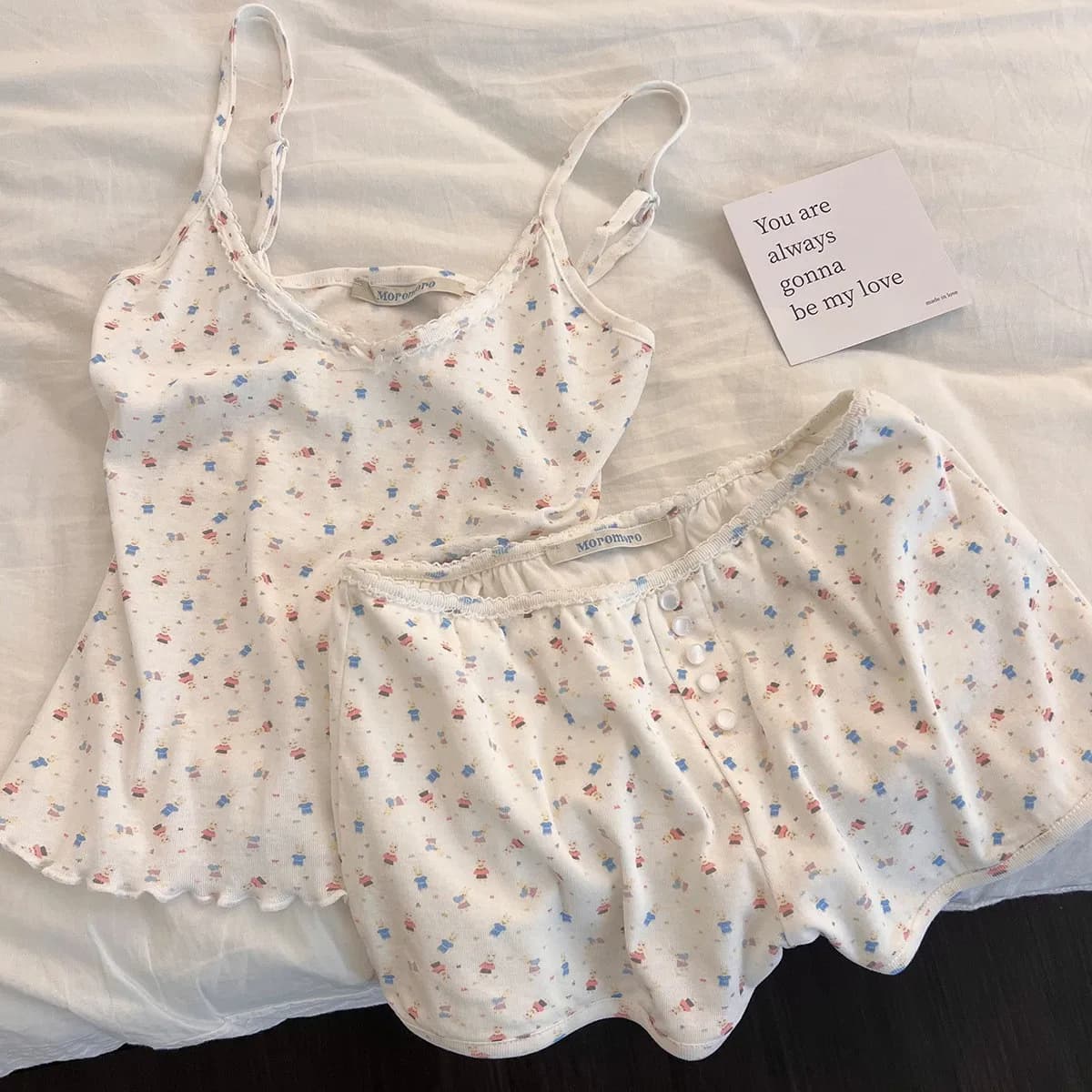 Women Cute Print Pajamas Set Summer Tank Top & Shorts Sleepwear 2 Piece Set Casual Breathe Loungewear Set