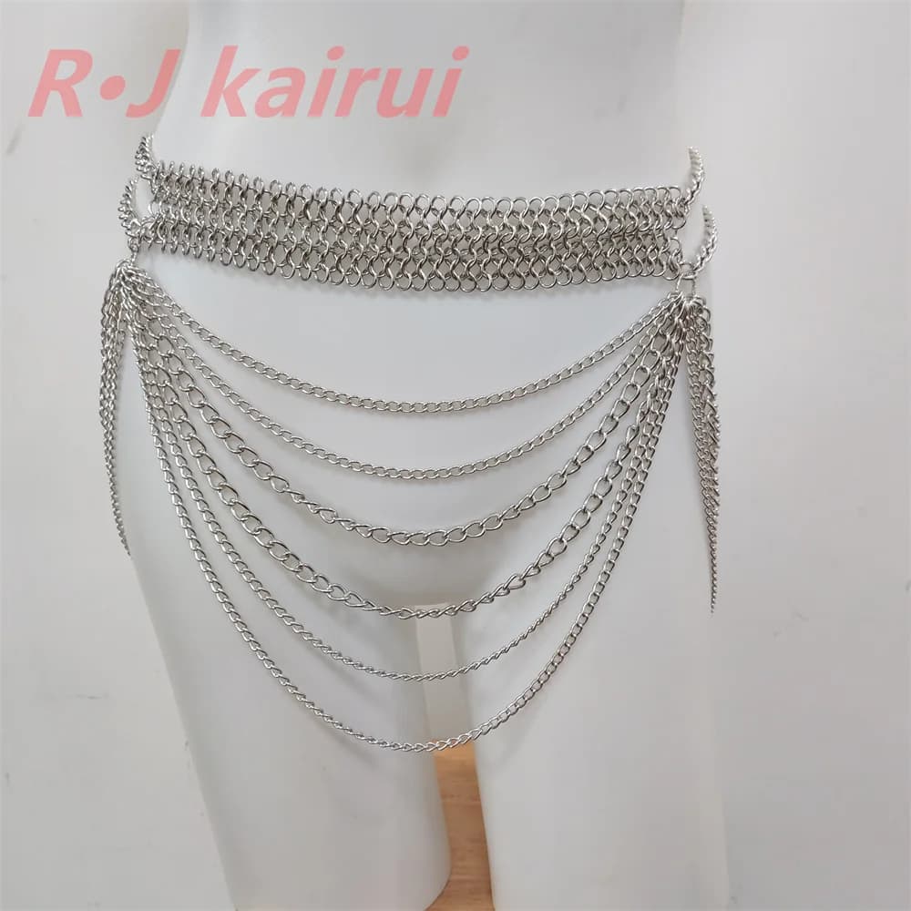 RJ New Style Iron Alloy Chains Belly Unique Design Layers Silver Waist Chains 3 Colors