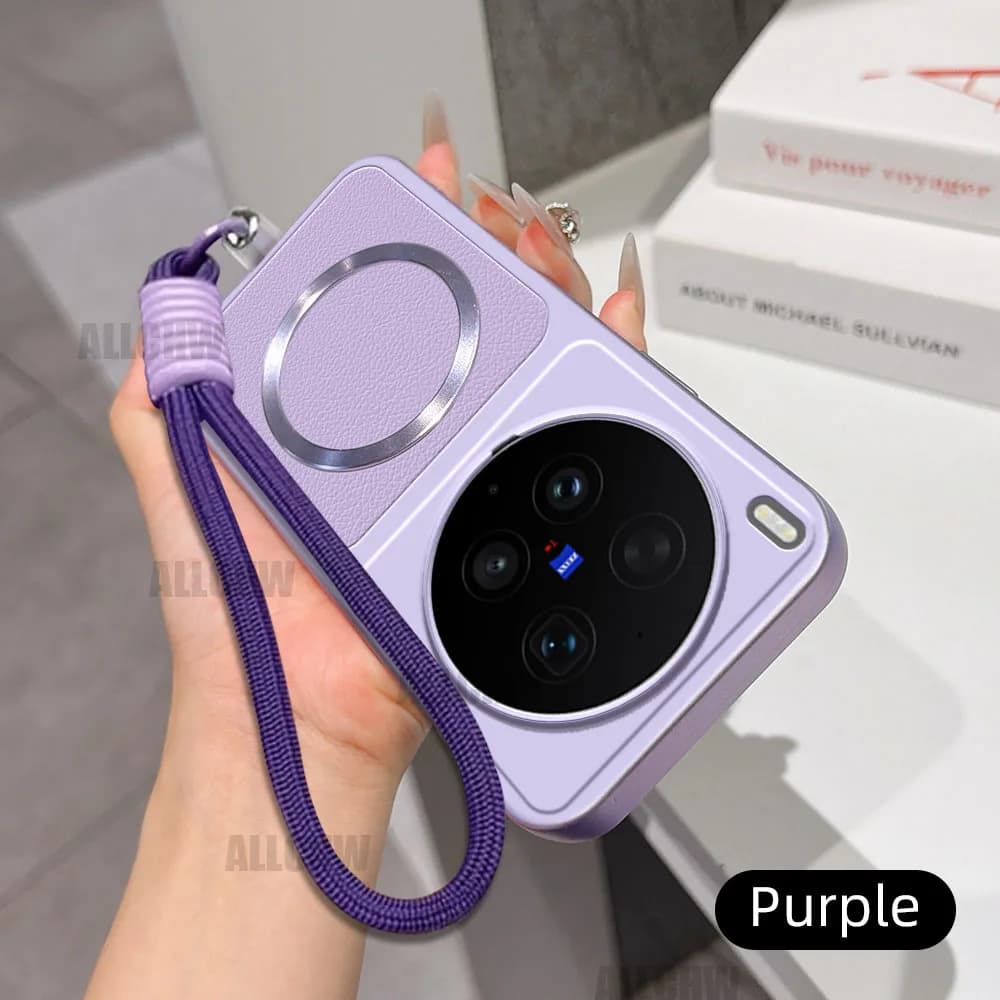 For Magsafe Wireless Charging Case For Vivo X300 Ultra X200 X100 S X90 X80 X70 X60 X50 Pro Plus With Lanyard PU Lambskin Cover
