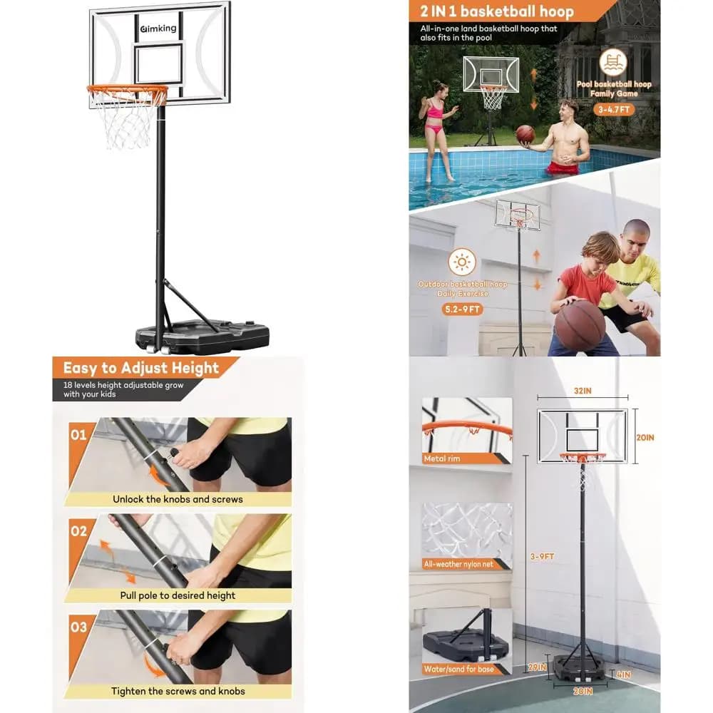 Adjustable height portable basketball basket for children, teenagers and youth - Outdoor backyard sports equipment