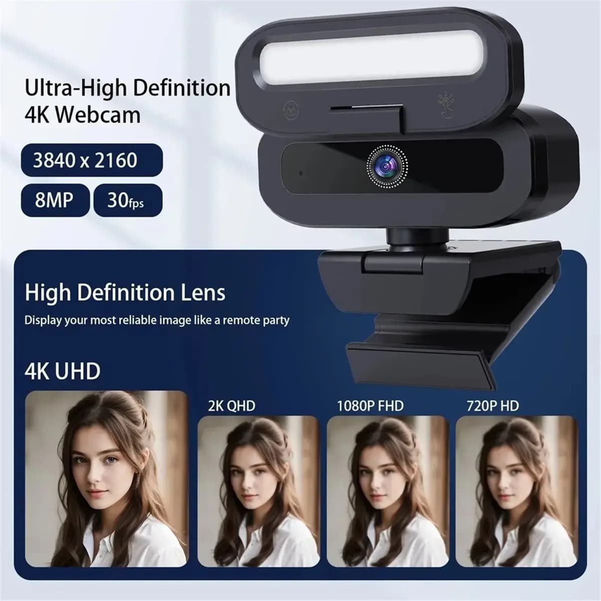 Fits for 4K 60FPS Live Webcam USB Autofocus Camera PC Rotatable Microphone Fill Light Streaming Camera for PC Laptop