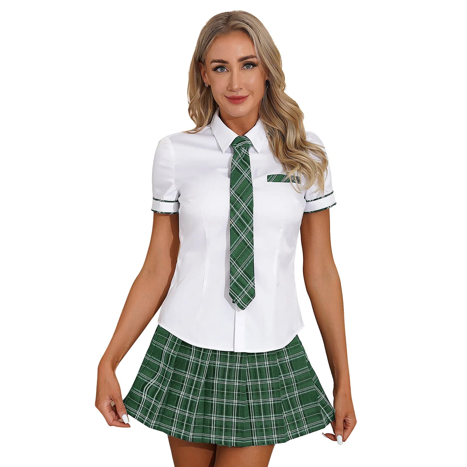 Women's Cosplay Costume in Three Pieces School Uniform Cheerleader Dancewear Racing Driver Role Game Theme Party Dress