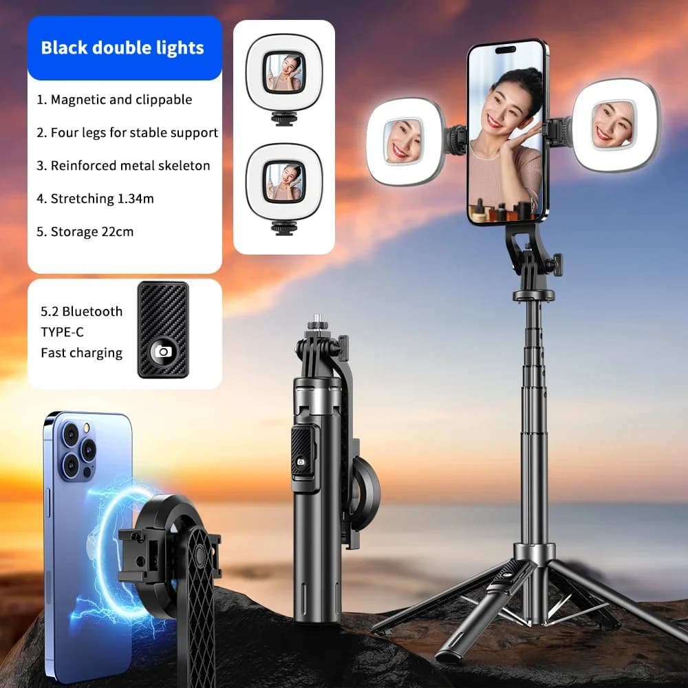 DIXSG Magnetic tripod for selfie stick with remote control Bluetooth Support for extendable phone Magnetic tripod for video recording