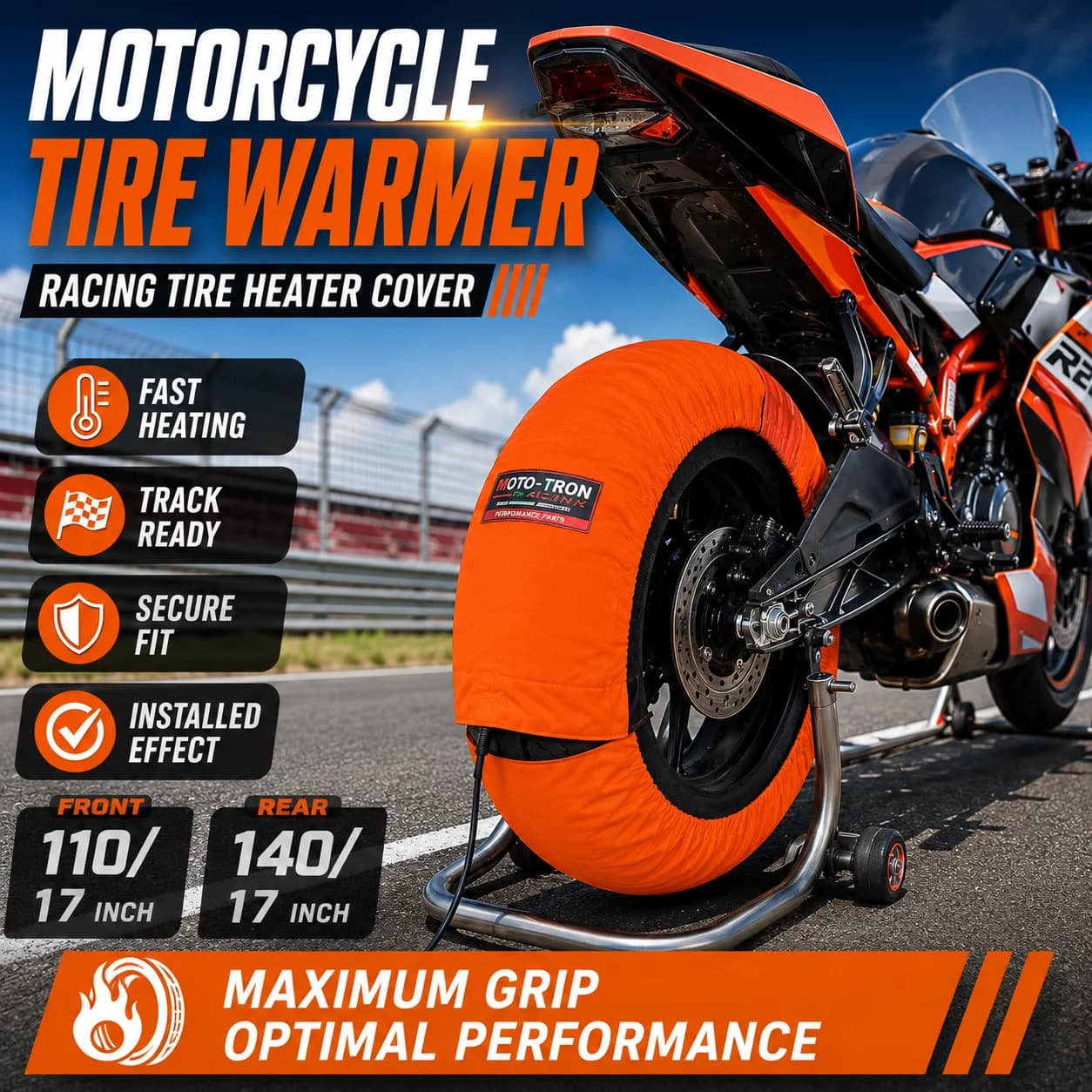 Motorcycle Racing Tire Warmers Front Rear 110/140-17 Tyre Heater Covers Electric Track Heating Blankets for 17 Inch Moto