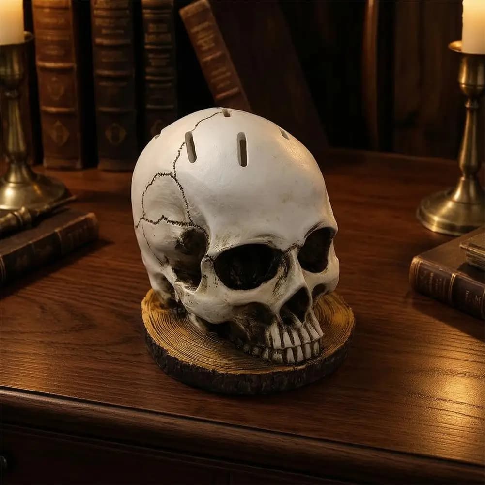 Halloween Kitchen Decor Halloween Knife Block Skull Knife Holder with 7 Slots Spooky Skeleton Head Cutter Rack Halloween Kitchen