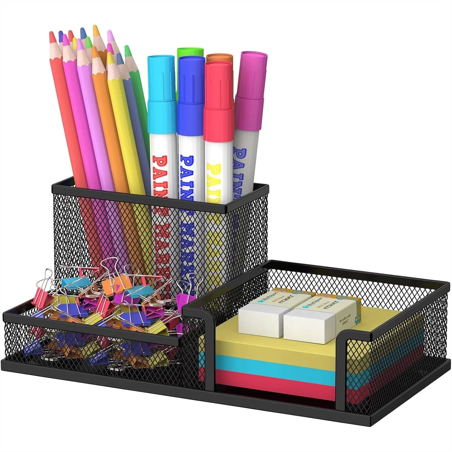 Portapenne da scrivania con 3 scomparti, portaoggetti per ufficio, porta matite per casa, scuola, aula, nero