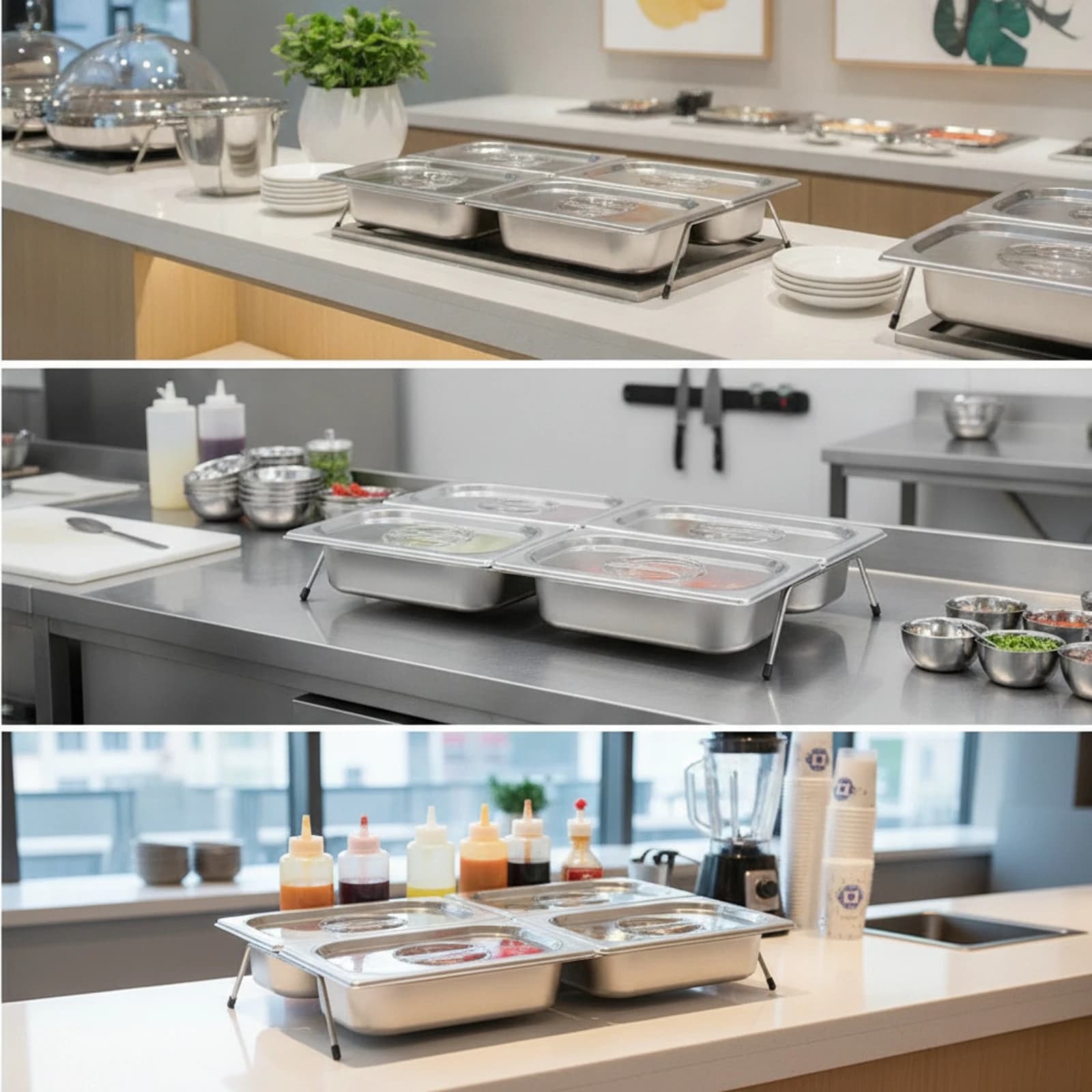 Four-Compartment Food Tray Countertop Food Storage Organizer with Lid Condiment Holder with Lid Clear Container Sturdy