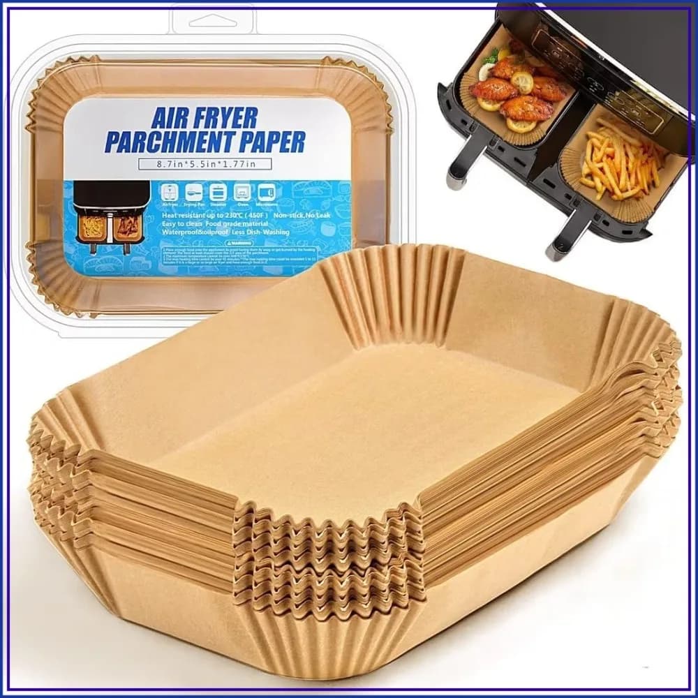 125Pcs 8.7x5.5" Rectangle Disposable Air Fryer Liners for Dual Basket Air Fryers, Parchment Paper Liners, Bowl-Shaped, Non-Stick & Oil-Proof