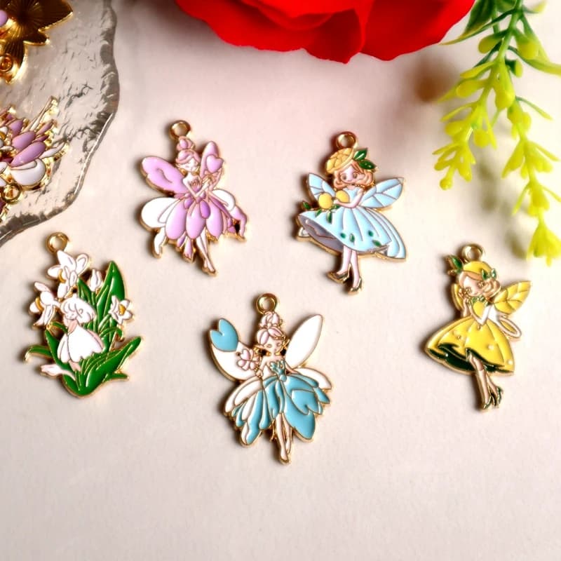 10 pieces Anime Fairy Angel Girl Pendant Polish Alloy Kawaii Metal Charm DIY Necklace Bracelet Keychain Decorative accessory