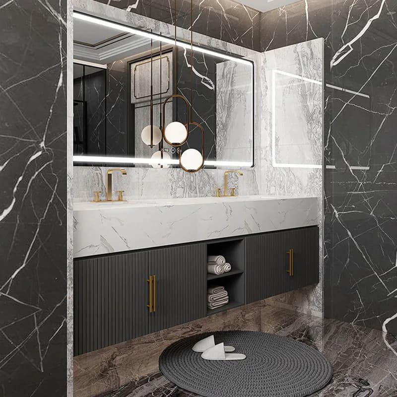 Factory Direct 2026 Modern light luxury bathroom cabinet combination wall-mounted wash basin toilet minimalist washbasin solid w