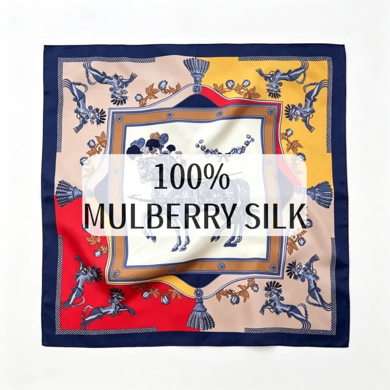 Luxury Court Horse Motif Satin Square Scarf Elegant Neck Scarf Versatile Hair Wrap Bag Ornament Women Fashion Accessory Gift