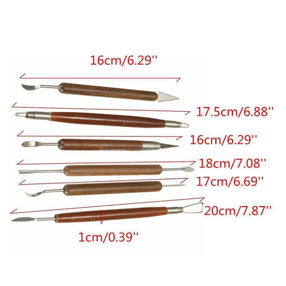6 pcs DIY Tools Shapers Polymer Modeling Gift Painting Double Shaped Heads Clay Sculpting Wax Carving Pottery