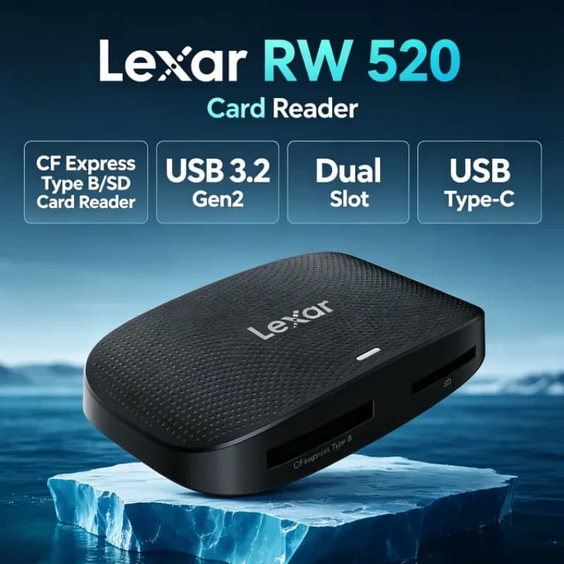 Lexar RW520 Memory Card Reader High Speed USB 3.2 Gen 2 CFexpress Type B SD Card Reader 2-in-1 Cable for Video Transfer