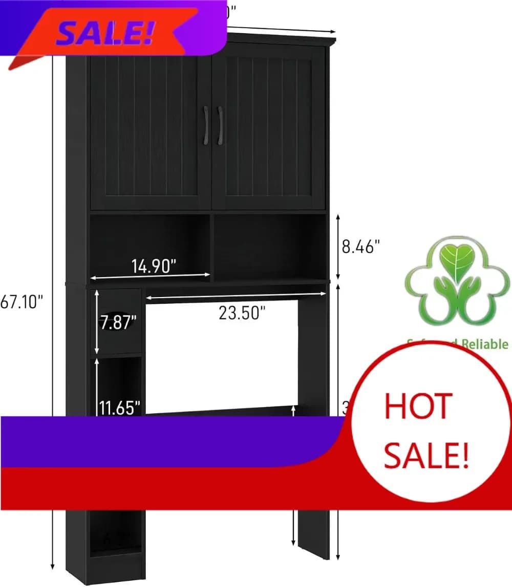 Mobiletto salvaspazio da bagno stile rustico con porta scorrevole e porta carta igienica, nero - Offerta imperdibile!