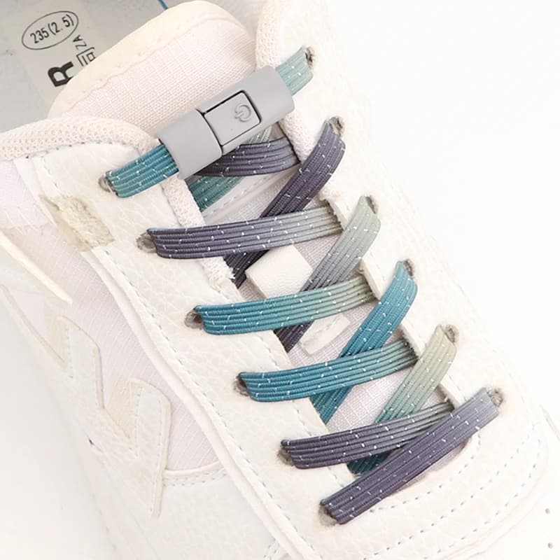 1 Pair No Tie Shoelaces Elastic for Sneakers Lazy Shoe Laces Press Metal Lock Quick on And Off Colored Shoelace Flat Unisex