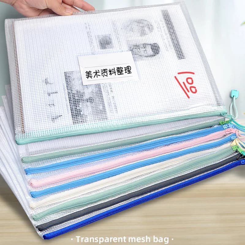 5pcs A4 Zipper Pouch Clear Document Bag Book File Folders Stationery Pencil Case Storage Bags 1pc Waterproof organizers