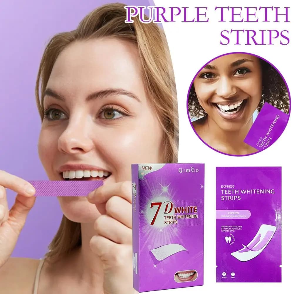 Purple Teeth Whitening Strips No Sensitive Remove Stains Fresh Oral Care Tool Colour Corrector Home Instant Yellow To Whiter