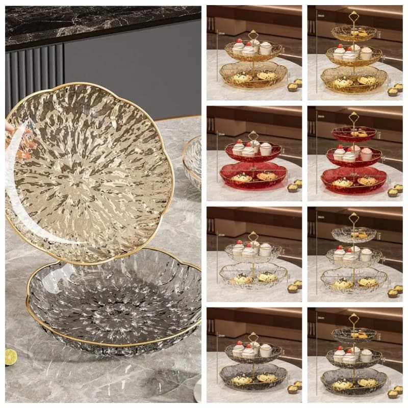 Vassoio Decorativo Trasparente a 2/3 Livelli, Portafrutta, Vassoio per Snack da Tavolino, Piatto per Frutta Secca e Dessert, Espositore da Bancone Bar