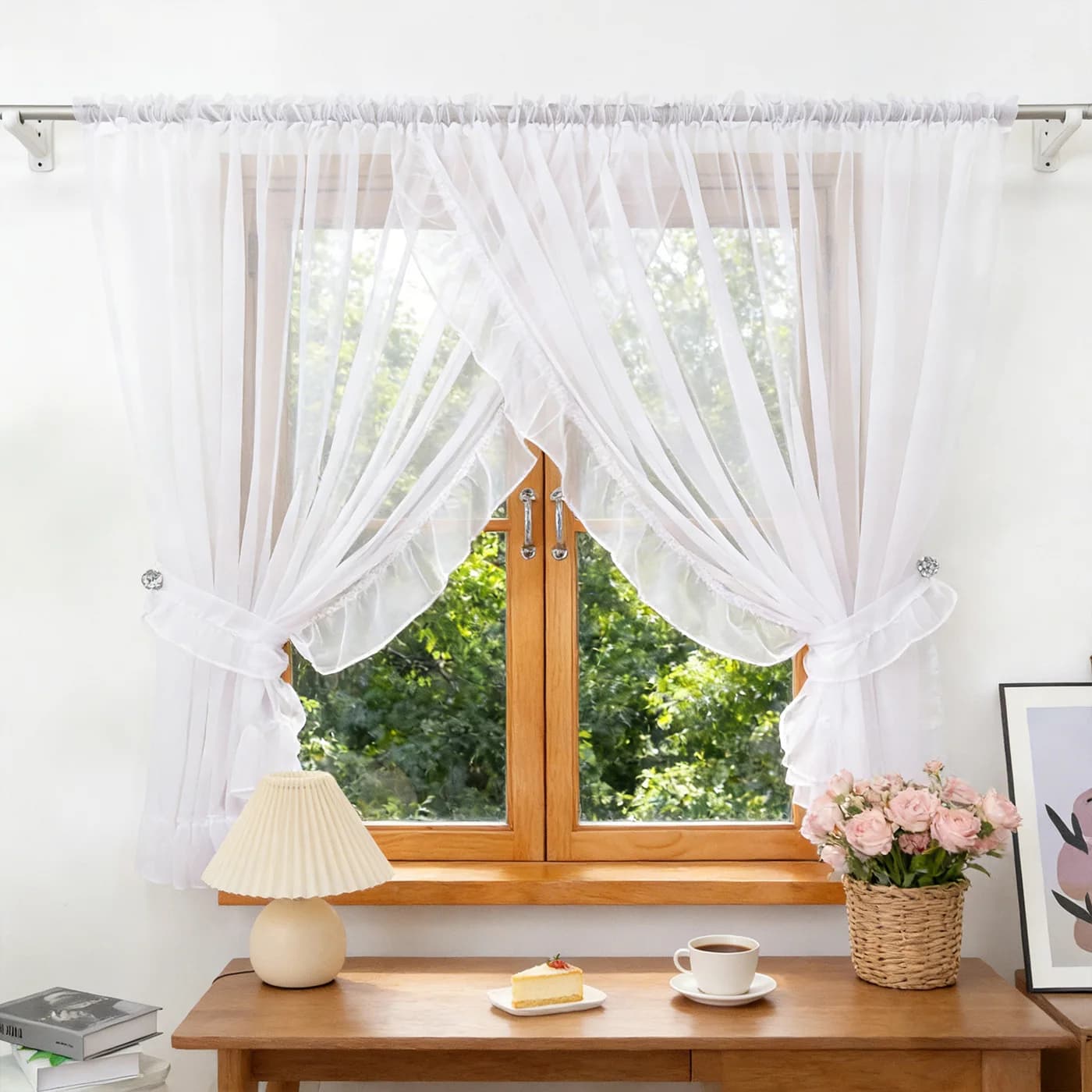 1 Piece Transparent Tent in French Romantic Style, Solid Color with Balze Plissettate for Living, Weddings, Valentine's Day and Festive Decorations