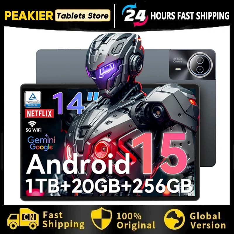 2025 Il più recente tablet Android 15 da 14,1 pollici Tavolette octa-core con 20 GB di RAM + 512 GB di ROM 12900 mAh Batteria grande BT5.0 5G WiFi GPS