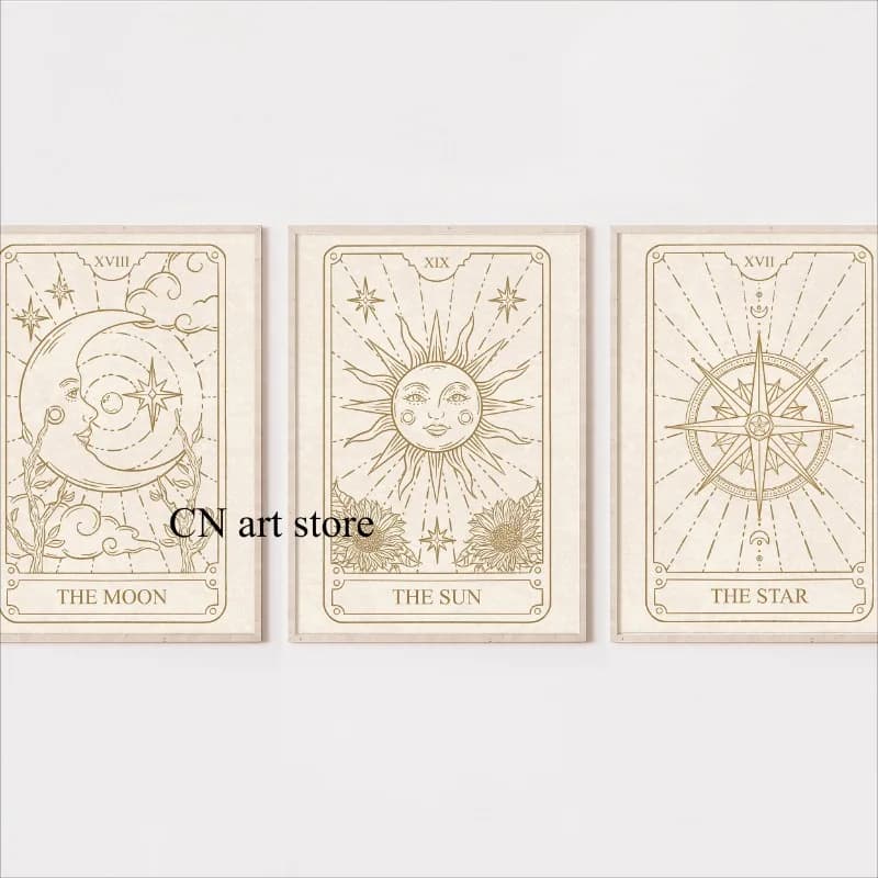 Boho Il Sole La Luna La Stella Tarocchi Carta Astrologia Celeste Arte Poster Tela Pittura Stampe Murali Immagine per la Decorazione della Casa della Camera