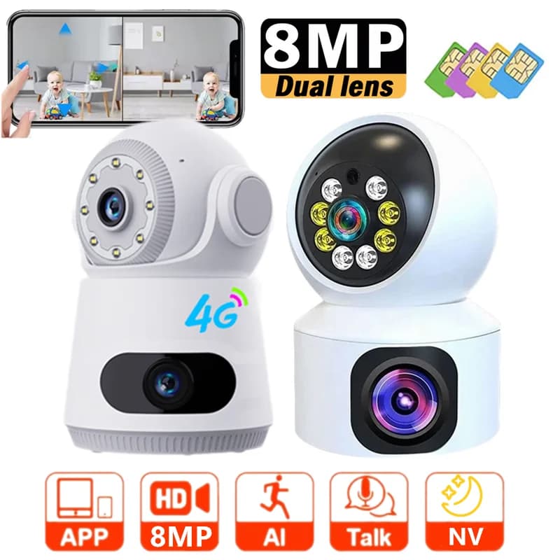 V380 Monitor per telecamera interna da 8 MP Scheda SIM 4G Citofono vocale bidirezionale Monitoraggio automatico del corpo Telecamera per visione notturna a colori