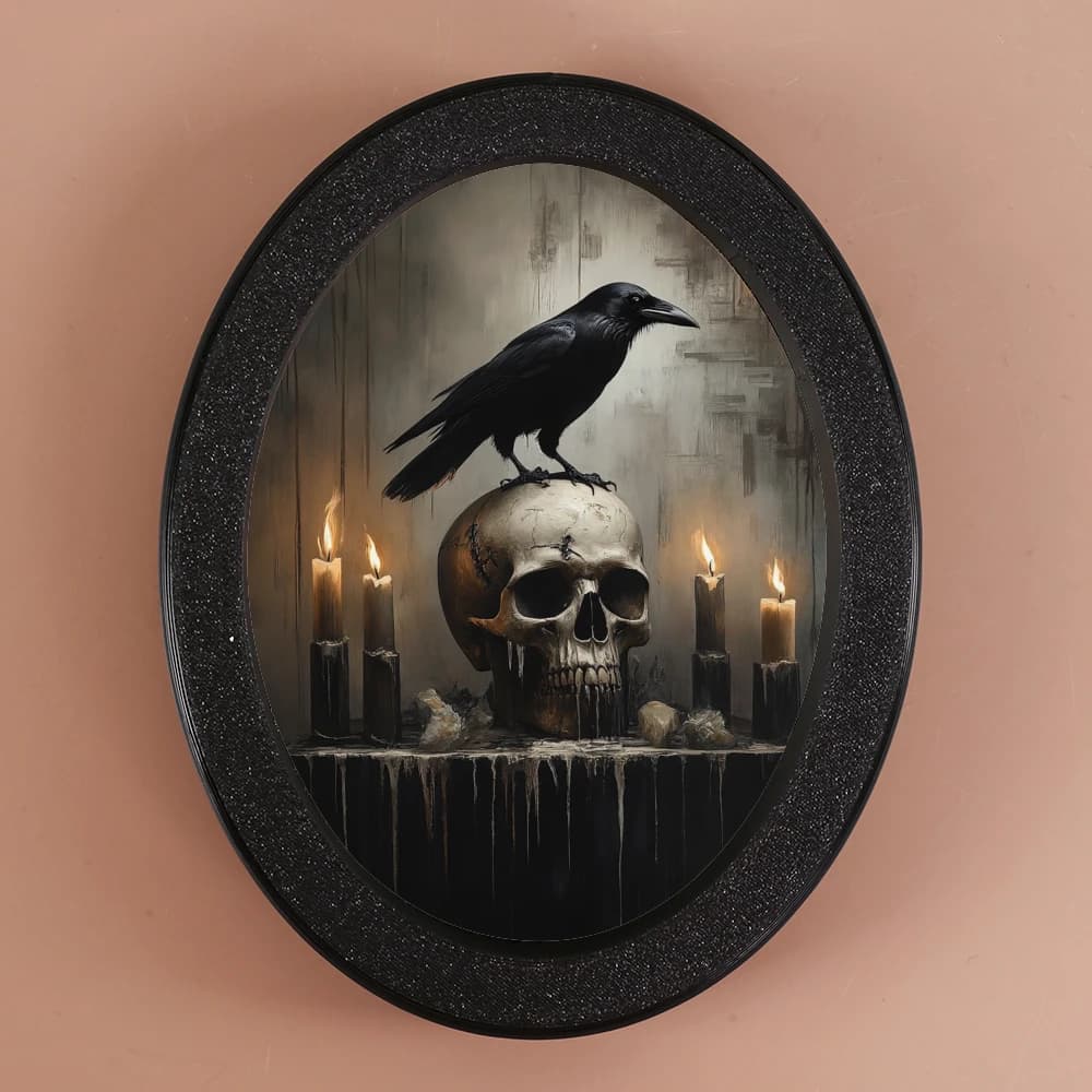 1 Piece Dark - style Oval Decorative Ornament, Featuring Elements of Raven, Skull & Candles, Suits Gothic - style Spaces, Create