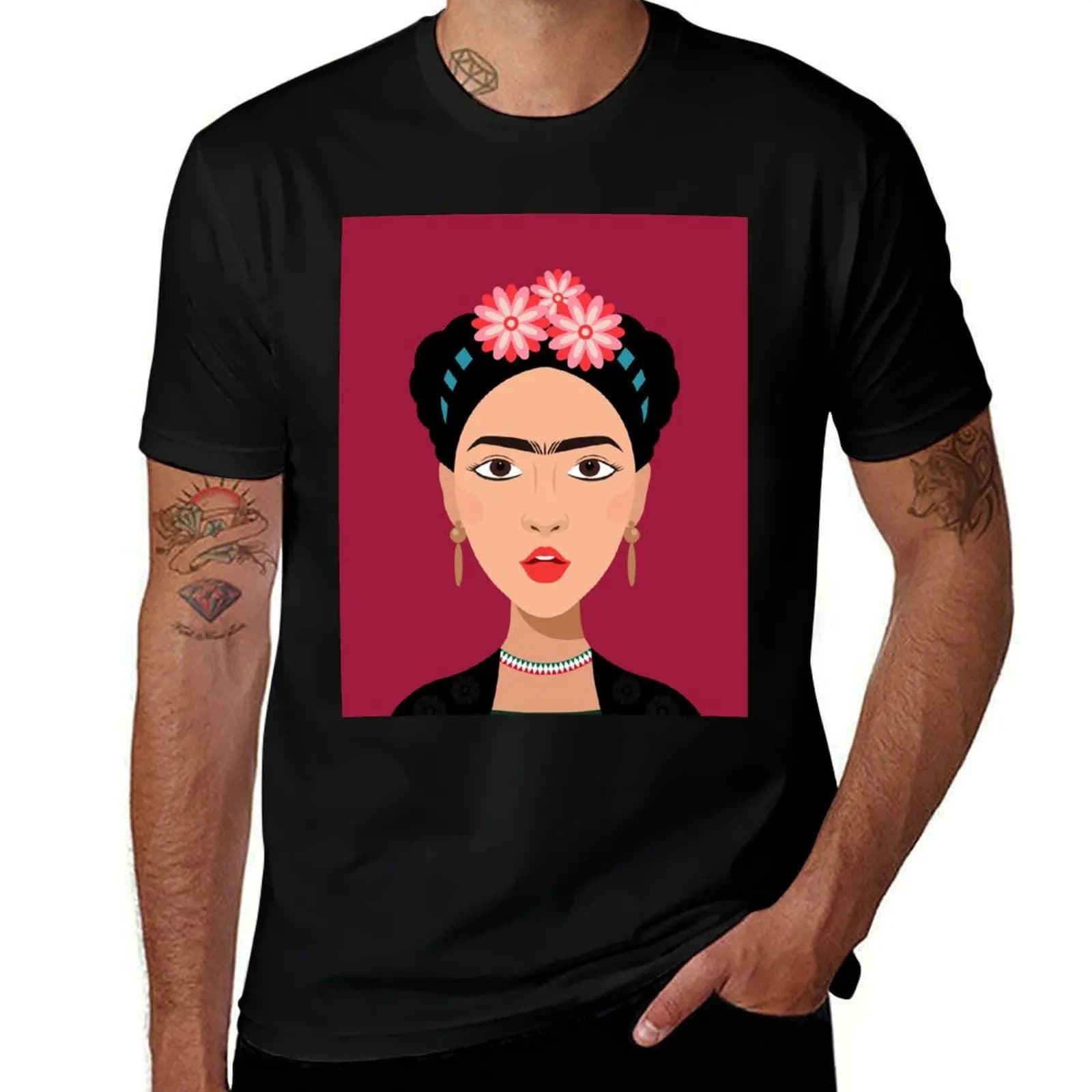 Pop Culture Mashup Art : Art Girl T-Shirt Basic Solid Color Casual Tee Shirt