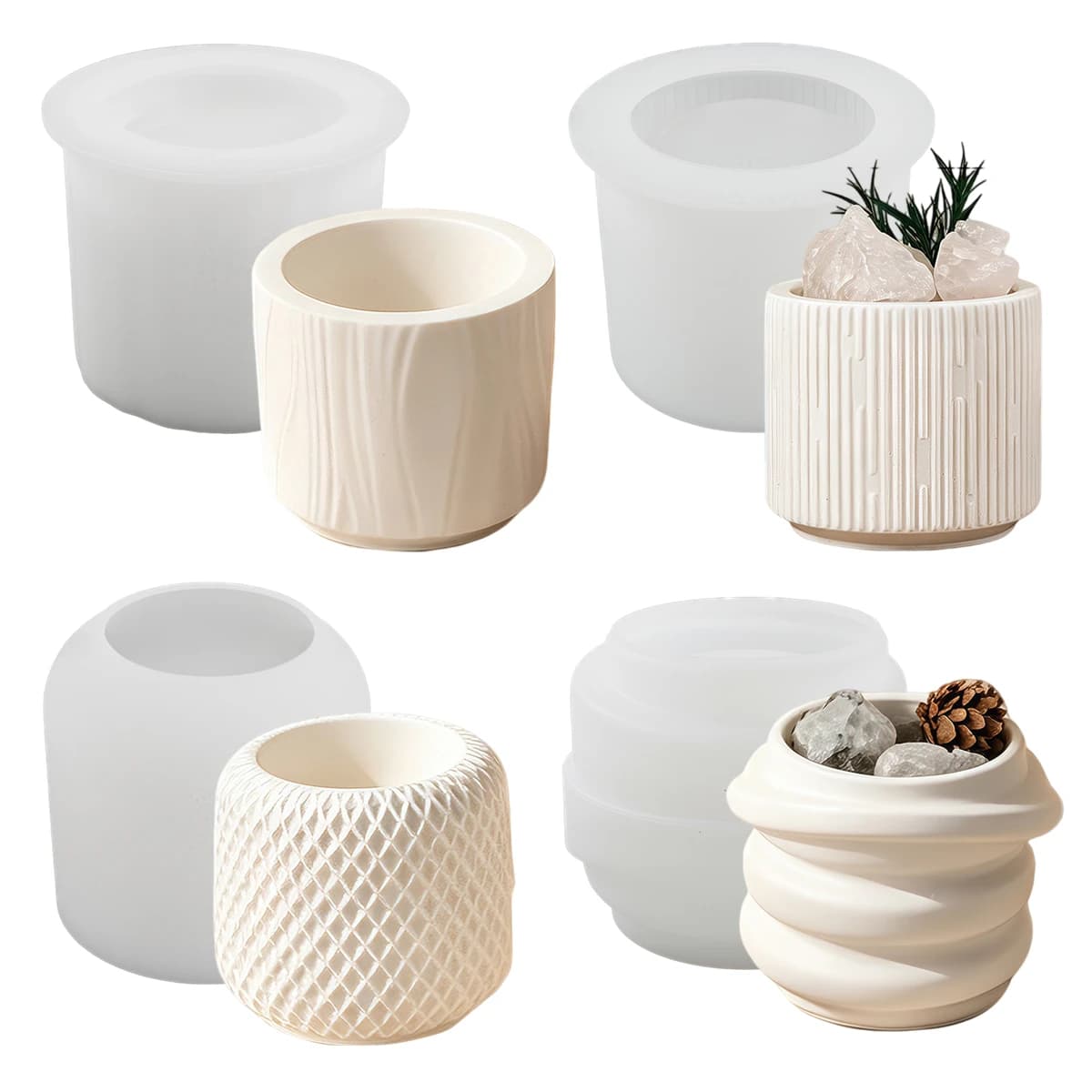 4pcs Plaster Candle Cup Silicone Molds DIY Cylinder Storage Jar Casting Epoxy Resin Mold Plant Pots Aromatherapy Vessel Mould