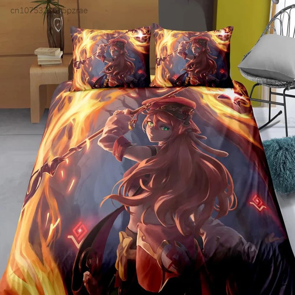 Indecor Genshin Impact Keqing Duvet Cover Pillowcase Bedding Set Single Twin Full Size For Kids Adults Bedroom Decor