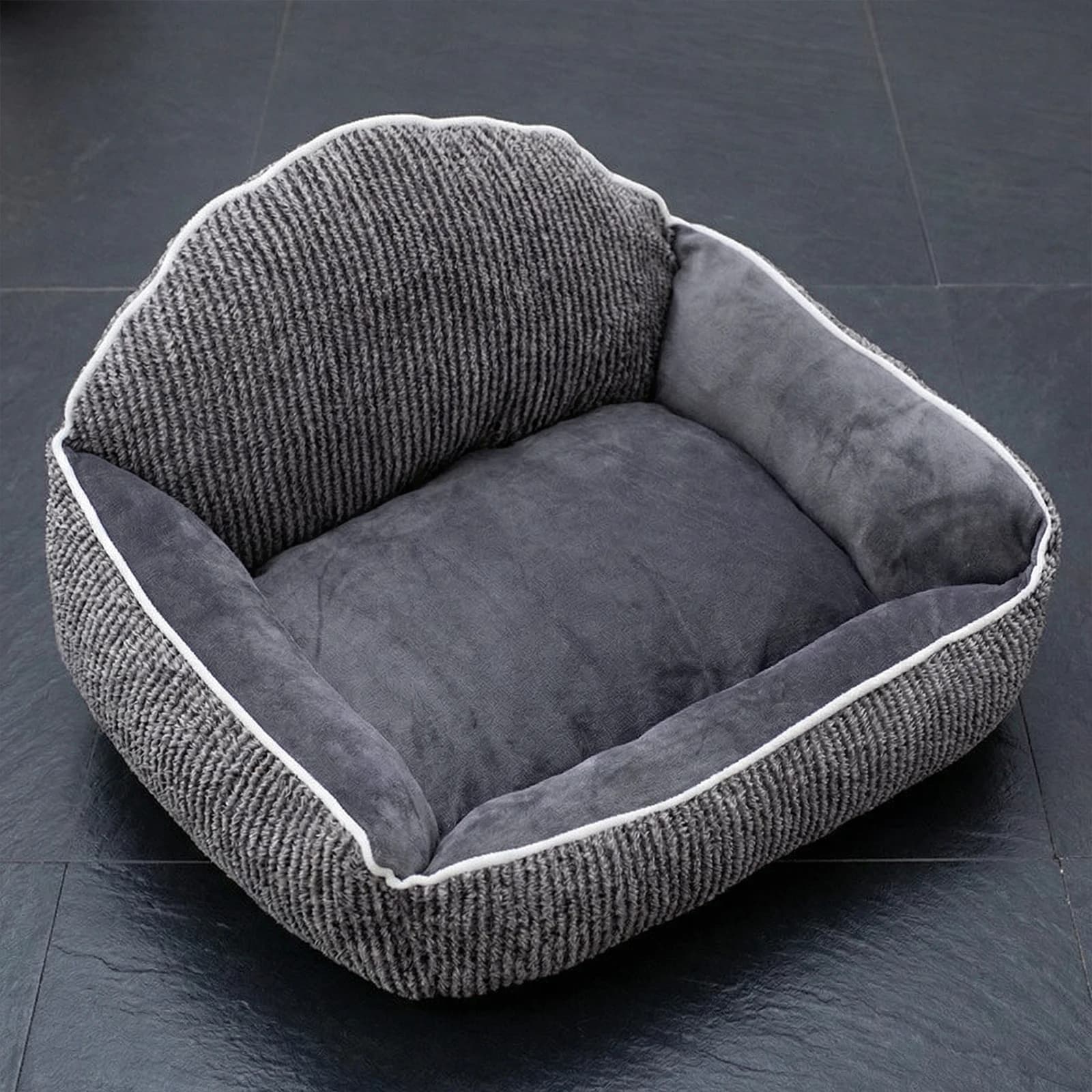 Cuccia per Cani a Strisce in Peluche 60x50cm, Nido per Gattini, Design a Conchiglia Semicircolare, Lavabile in Lavatrice per Gatti, Cani e Conigli da 0-22kg